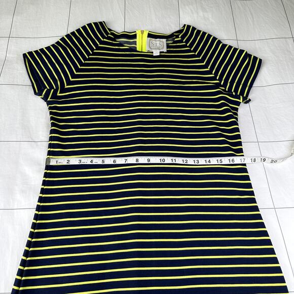 Sail to Sable Dress Womens Medium Navy Blue Lime Striped Short Sleeve Casual - Picture 6 of 8